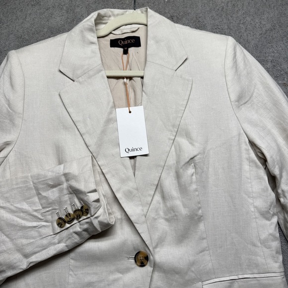 Quince Women's Sand Linen Blazer Medium Structured Tailored Jacket Neutral - Picture 1 of 12